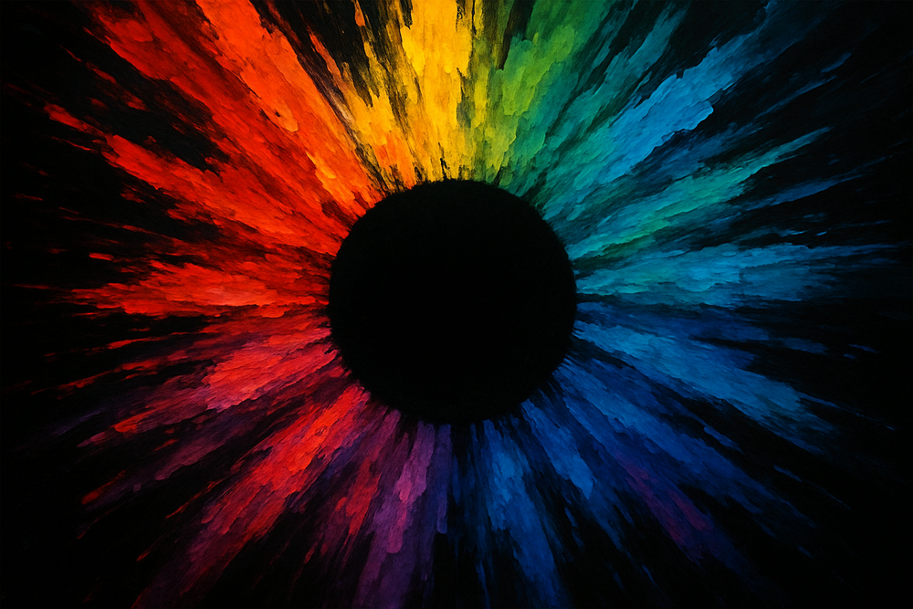 burst of colors coming out of a black circle